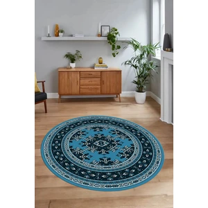 Napoli Home Dijital Baskılı Kaymaz Yıkanabilir Etnik Desen Yuvarlak Mutfak Salon Halısı, N-Y-Etnik-04-Mavi,