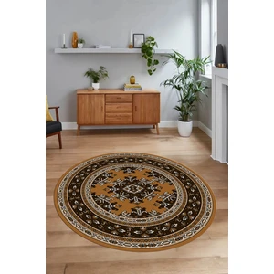 Napoli Home Dijital Baskılı Kaymaz Yıkanabilir Etnik Desen Yuvarlak Mutfak Salon Halısı, N-Y-Etnik-04-Kahve,