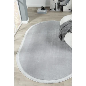 Linos Home Puffy Açık Gri Oval Düz Saçaklı Peluş Yumuşacık Yıkanabilir Kaymaz Taban Halı Salon Oturma Odası