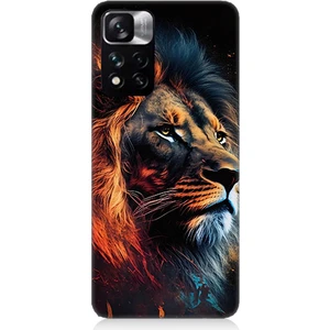 Xiaomi Redmi Note 11 Pro Uyumlu Siyah Fon Aslan Desenli Silikon Kılıf