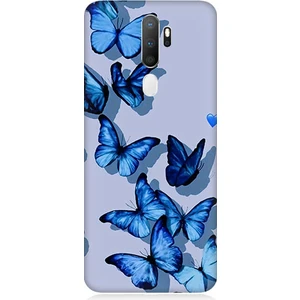 Oppo A9 2020 Uyumlu Mavi Kelebekler   Desenli Silikon Kılıf