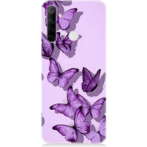 Realme 6i Uyumlu Mor Kelebekler Desenli Silikon Kılıf