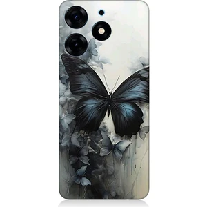 Tecno Spark 10 Pro Uyumlu Siyah Dumanlı Kelebek Desenli Silikon Kılıf