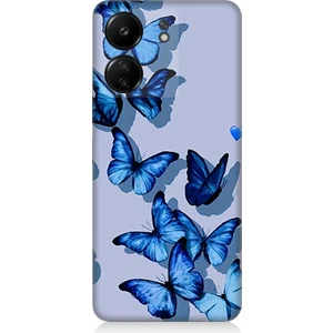 Xiaomi Redmi 13C Uyumlu Mavi Kelebekler   Desenli Silikon Kılıf