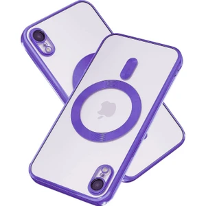 Case World Caseworld Apple iPhone Xr Mag Safe Özellikli Lens Korumalı Logo Gösteren Şeffaf Luxury Silikon Kılıf - Mor