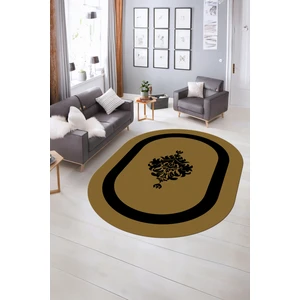 Napoli Home Dijital Kaymaz Yıkanabilir Çerçeveli Oval Yolluk Mutfak Salon Halısı, N-O-Çerçeveli-46-Kahve,