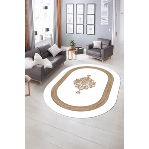 Napoli Home Dijital Kaymaz Yıkanabilir Çerçeveli Oval Yolluk Mutfak Salon Halısı, N-O-Çerçeveli-46-Beyaz,