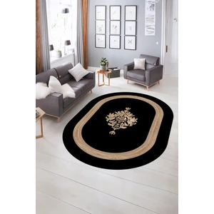 Napoli Home Dijital Kaymaz Yıkanabilir Çerçeveli Oval Yolluk Mutfak Salon Halısı, N-O-Çerçeveli-46-Siyah,