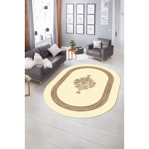 Napoli Home Dijital Kaymaz Yıkanabilir Çerçeveli Oval Yolluk Mutfak Salon Halısı, N-O-Çerçeveli-46-Krem,