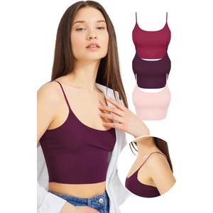 Ayarlanabilir Ince Askılı Lazer Kesim Crop Büstiyer 3'lü Paket-4