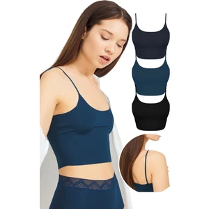 Ayarlanabilir Ince Askılı Lazer Kesim Crop Büstiyer 3'lü Paket-2