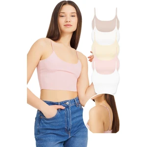Ayarlanabilir Ince Askılı Lazer Kesim Crop Büstiyer 5'li Paket