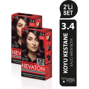 2 X 2'Li Set 3.4 Koyu Kestane Kalıcı Krem Saç Boyası Seti (4 Boya + 4 Oksidan)