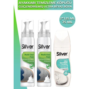 2 Adet Silver Spor Ayakkabı Temizleme Köpüğü 125 ml + Silver Beyaz Spor Deri Bez ve Kumaş Ayakkabı Boyası 75 ml