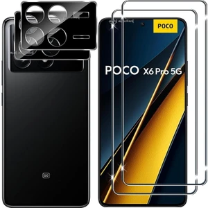 MTK Moveteck Xiaomi Poco X6 Pro Kılıf Kamera Lens Koruma Camı ve Temperli Ekran Camı Seti (Birer Adet)