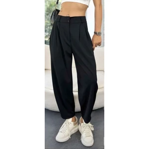 Edz Moda Kadın Siyah Düğmeli Cepli Şalvar Pantolon Premium