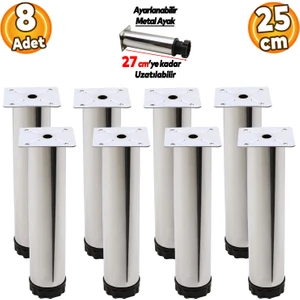 Ayarlanabilir Mobilya Kanepe Baza Koltuk Metal Destek Yükseltici Ayağı 25 cm Krom Ayakları (8 Adet)
