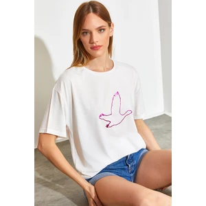 Kadın Kuş Işlemeli Basic Tshirt