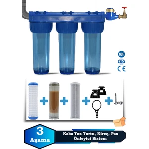 Atlantis Daire Bina Girişi 10 Inch 3 Aşama Su Arıtma Yumuşatma Cihazı(Klor,kireç,önleyici Set)