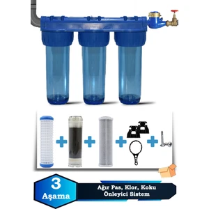 Atlantis Daire Bina Girişi 10 Inch 3 Aşama Su Arıtma Yumuşatma Cihazı(Klor,pas Önleyici Set)