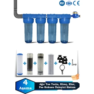 Atlantis Daire Bina Girişi 10 Inch 4 Aşama Su Arıtma Yumuşatma Cihazı(Koku,kireç,klor Önleyici)