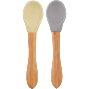 Silikon Bambu Saplı Mama Kaşığı 2li 9+ Ay Gri - Sarı