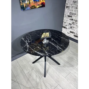 Hey Modüler Mobilya Sedef Yuvarlak Mutfak Masası Yemek Masası Balkon Masası Metal Siyah Ayak 100 cm