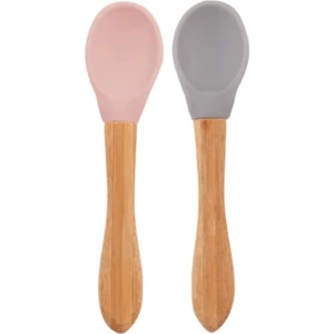 Oioi Silikon Mama Kaşığı 2li Bambu Saplı 9+ Ay Pinky Pink - Powder Grey