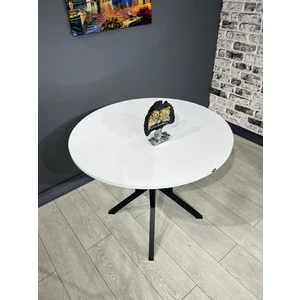 Hey Modüler Mobilya Sedef Yuvarlak Mutfak Masası Yemek Masası Balkon Masası Metal Siyah Ayak 100 cm