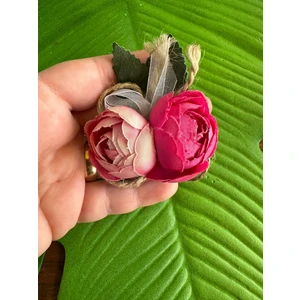 Gönülden Tasarım 6x5 cm Güllü Pembe Çiçekli Iğneli Broş Yaka Iğnesi Türban Giyim Aksesuarı