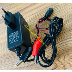 Ata Elektronik LED IŞIKLI Pilsan Akülü Mini Atv Araba Araç Için Uyumlu - 6 Volt Aküleri Için Adaptör Şarj Cihazı Şarz Aleti Otomatik Voltaj Kesicili + Krokodil Timsah Kablolu Maşalı - 1.2 Amper  7.8V