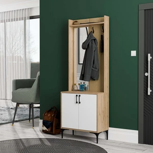 5022 Royal Sol Aynalı 2 Kapaklı 2 Askılı Portmanto Sepet - Beyaz - Yunus