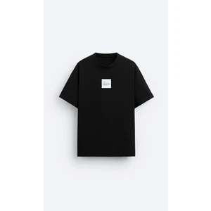 The Champ Bisiklet Yaka Syzygy Yazılı Oversize Siyah Erkek T-Shirt