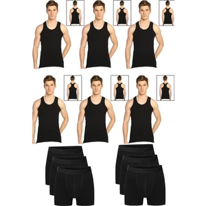 Erkek Pamuklu 6'lı Siyah Sporcu Atlet ve 6'lı Siyah Boxer 12 Parça Set