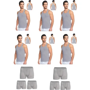 Belifanti Collection Erkek Pamuklu 6'lı Gri Sporcu Atlet ve 6'lı Gri Boxer 12 Parça Set