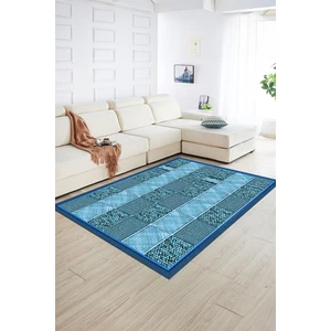 Napoli Home Dijital Baskılı Kaymaz Yıkanabilir Jüt-Hasır Desen Yolluk Mutfak Salon Halısı, N-Jüt-02-Mavi,