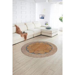 Napoli Home Dijital Kaymaz Yıkanabilir Jüt-Hasır Desen Yuvarlak Yolluk Mutfak Salon Halısı, N-Y-Jüt-10-Gri,