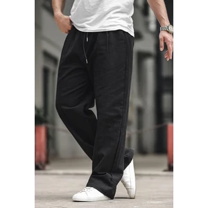 Siyah Erkek Rahat Kesim Keten Pantolon 6539