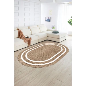 Napoli Home Dijital Kaymaz Yıkanabilir Jüt-Hasır Desen Oval Yolluk Mutfak Salon Halısı, N-O-Jüt-12-Kahve,