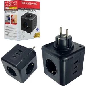 Güvenli Enerji Kullanımı Akım Korumalı Priz 10A 2500W Üçlü Priz 2 x Usb 1 x Type-C