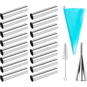 19 Adet Cannoli Tüpler Formları Seti Paslanmaz Çelik Yapışmaz Krem Boynuz Danimarka Pasta Kalıbı Kremalı Rulo (Yurt Dışından)