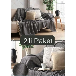 Miracolo Home Sık Dokuma Pamuklu Dekoratif Koltuk Örtüsü Seti 170X230 Boyutlu Optimal Kaymaz Tasarım (2 Adet)-Siyah