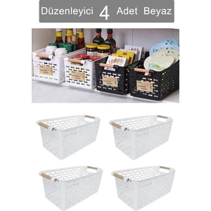 Krm Home 4 Adet Çok Amaçlı Plastik Tutacaklı Organizer Sepet - Dolap Içi & Çekmece Düzenleyici Sepet Beyaz