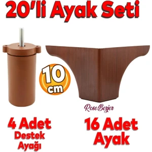 20'li Set Rose Lüks Mobilya Koltuk Kanepe Tv Ünitesi Yükseltme Destek Ayağı 10 cm Kahve Ayakları