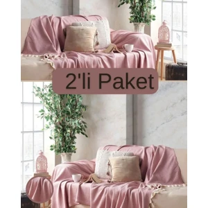 Miracolo Home Sık Dokuma Pamuklu Dekoratif Koltuk Örtüsü Seti 170X230 Boyutlu Optimal Kaymaz Tasarım (2 Adet)-Gül Kurusu