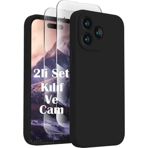 M.TK Moveteck Realme Note 50 Kılıf Kamera Korumalı Yumuşak Mat Silikon + 9h Ekran Koruyucu Cam 2'li Set