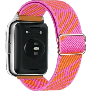 Watch Fit  Uyumlu Örgü Tokalı Kordon Ve Pim Çevirici Aparatı Pembe Turuncu