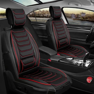 Honda City Uyumlu Lüx Deri Oto Koltuk Kılıfı Ön Arka Takım Siyah Kırmızı Sc