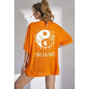 Amor Man Büyük Beden Özel Tasarım Find Balance Sırt Baskılı  %100 Pamuk Oversize Battal Kadın T-Shırt