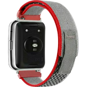 Huawei Fit 2 Uyumlu Trail Loop Cırtlı Bant Kordon Pim Çevirici Aparatlı Akıllı Pimli Gri Kırmızı